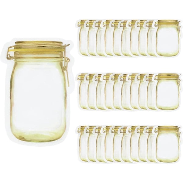 30 st Mason Jar Zip-påsar, Kryddförvarings Påsar Lufttäta Förseglade Matförvarings Påsar Snacks Sparare Behållare Läcksäkra Zip-Lock Påsar, 15*10cm