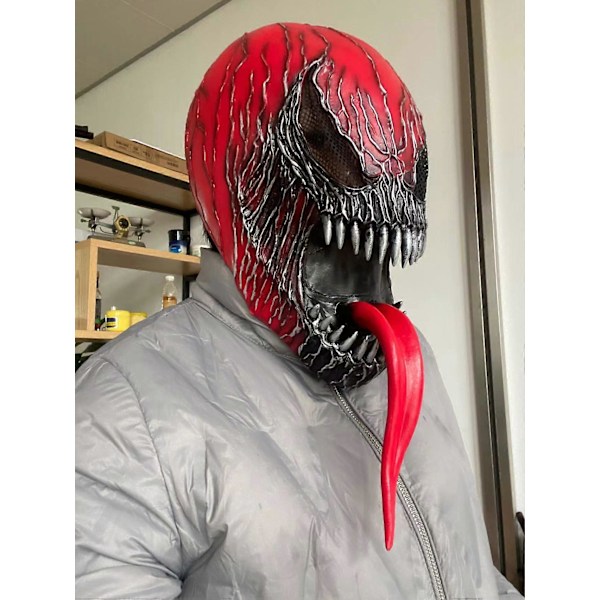 Superhelte Venom Maske, Forfærdeligt Kostume Spøg Fest Uhryggelig Venom Super Latex Maske til Voksne Mænd og Kvinder, Avengers latex fuld hætte Cos, Halloween rød