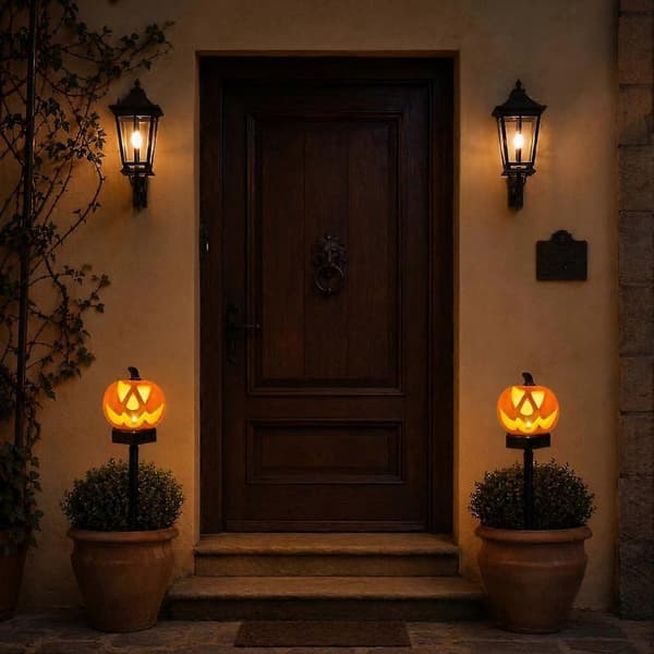 Halloween Solar Græskar Lys Spøgelse Havepæle Lamper Udendørs til Have (D) B