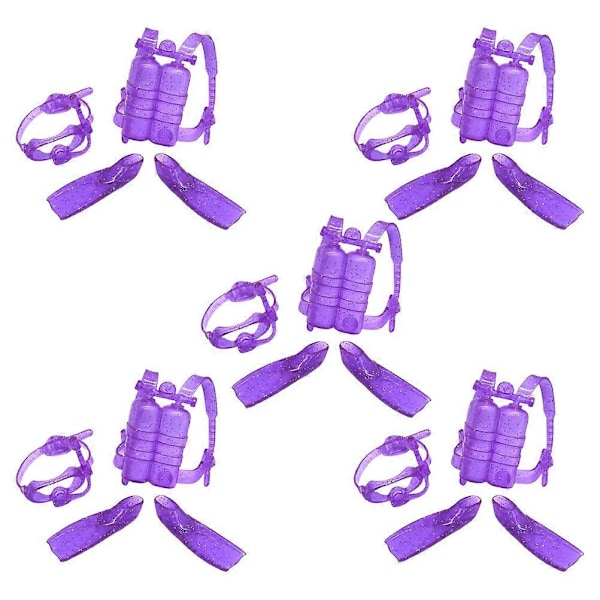 5 Sæt Dukkedykningsudstyr Tilbehør Dukke Klæd Op Dykkerbriller Dykkerfødder Oxygencylinder Purple 14.50X3.50X1.00CM
