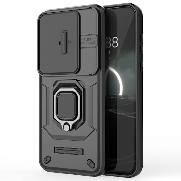 Skal med Stöd och Skjutbart Linsskydd PC+TPU för Huawei Pura 70 Pro / Pura 70 Pro+[D] Black
