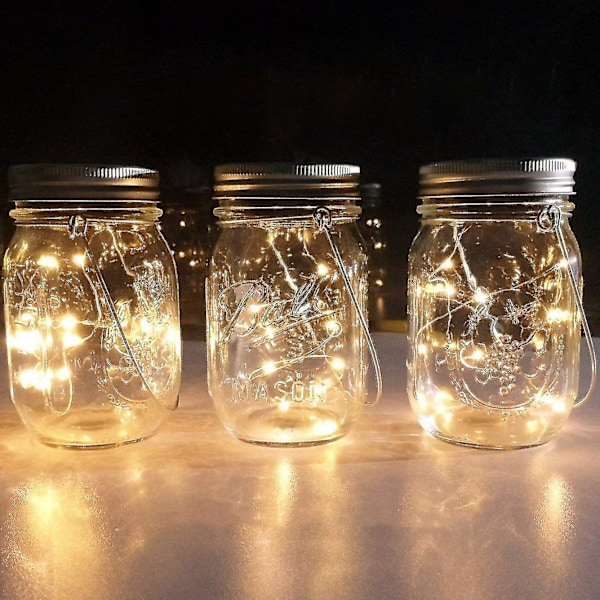Mason Jar -aurinkopaneelivalot, 8 kpl 10 LED:tä, aurinkopaneelikannet purkkeihin, 8 tuntia valoa