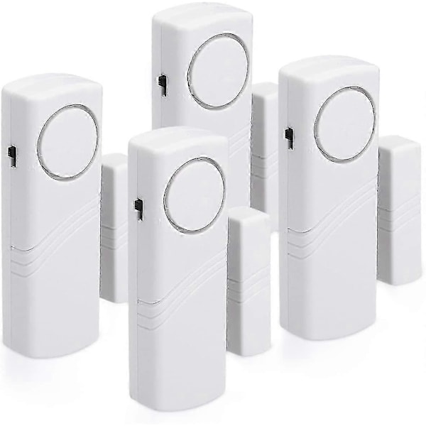 Dør- og vinduesalarm - Sæt med 4x trådløs indbrudsalarm - Hjemmesikkerhed mod tyveri - Magnetisk betjening - 100 Db[D]