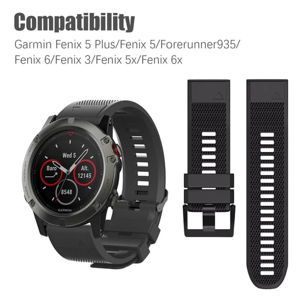 Garmin urrem sort 26 mm kompatibel med Fenix 5, Forerunner 935 og mere