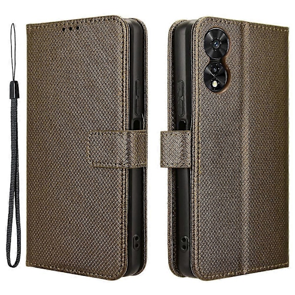 Etui for TCL 505 T509K T5094 med diamantmønster i PU-lær, kortspor og stativ Brown