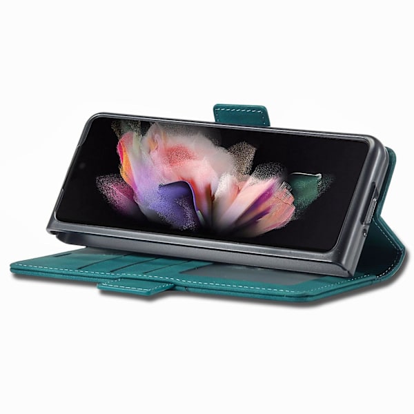 FORWENW Stötskyddande PU-läder Stativ Flip-telefonfodral för Samsung Galaxy Z Fold 4 Cyan