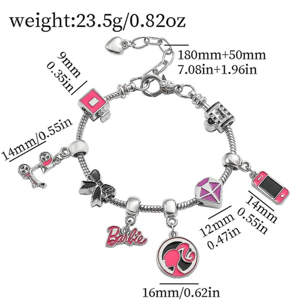 Womens Girls Barbie Charm Armband Rosa Barbie Söt Hänge Smycken Födelsedagspresenter [kk]