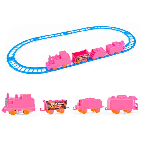 Flerfarget montert togvogn, elektrisk togvogn, DIY-bil, DIY elektrisk tog, barneleke [D] pink Four carriages