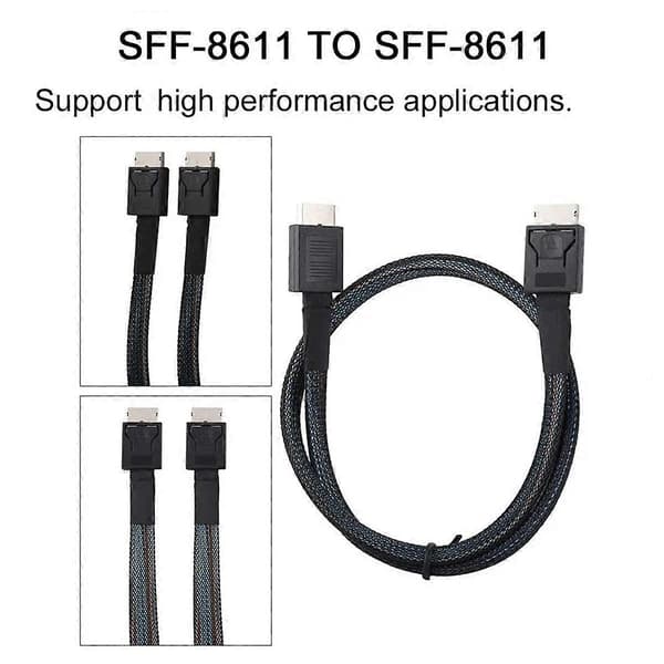 PCIE4.0 MINI SAS Kabel 24Gbps Oculink Dataforlængerkabel SFF-8611 til SFF-8611 Server Dataoverførselslinje (1m)[D] Black