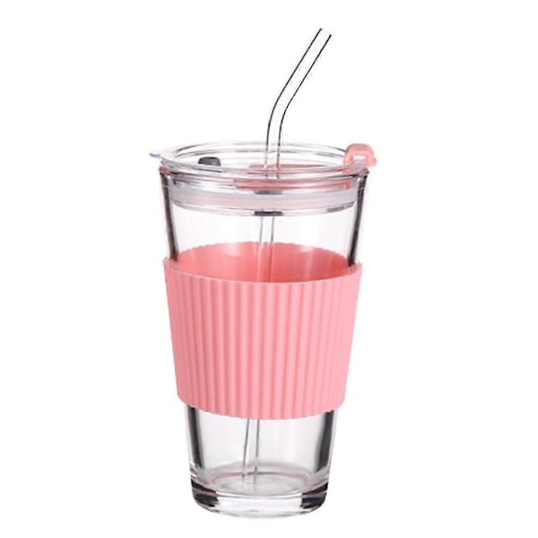 450 ml kaffekopp, mjölkkopp, tekopp, glas, kopp med sugrör, kopp med lock, dryckeskopp med mugghållare[D] pink