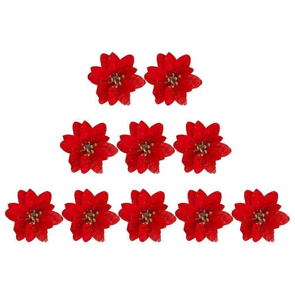 10 stk. kunstig juleblomstsimuleringsdekorasjonsblomst til julebord [D]