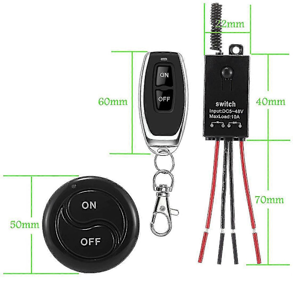 433MHz Trådlös Fjärrkontrollbrytare, DC12V/24V/48V/72V 40A Relä RF-brytare med 100m Lång Räckvidd Fjärrkontroll