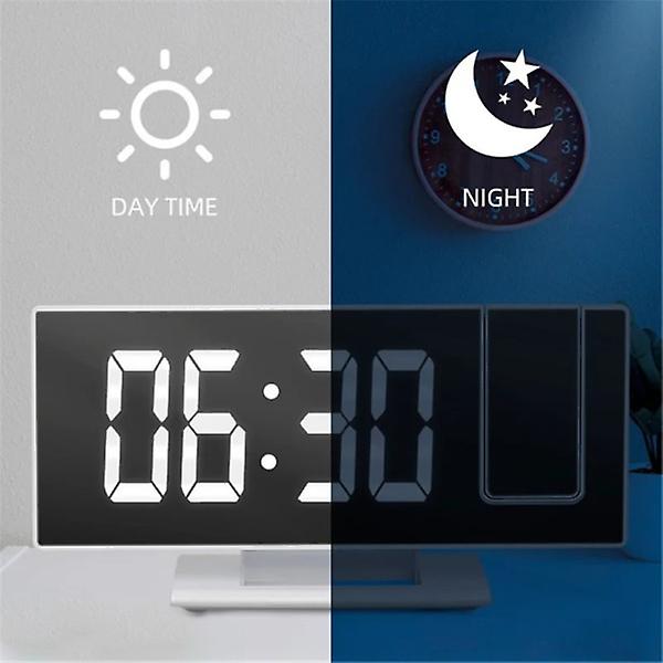 LED digital väckarklocka Projektionsklocka Projektor Takklocka med tid Temperaturvisning Bakgrundsbelysning Snooze-klocka för hemmet [kk] Black red