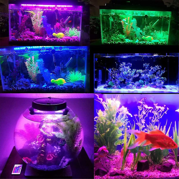 LED-akvariebelysning, undervattensbelysning, RGB-färg IP68 vattentät dykrör, med fjärrkontroll, 15 LED 5050 SMD, 28 cm, 3,8 W