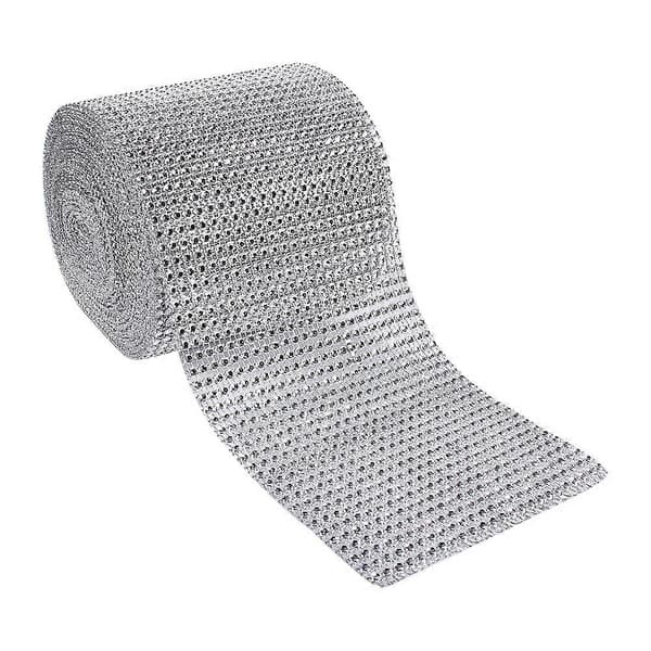 Båndrull Glitrende Bryllupspynt 24 Rader 10 Yards Sølvfarget Plast Diamant Rhinestone Mesh[D]