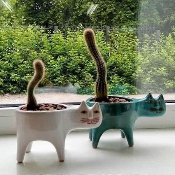 Succulentkrukor Intressant Kattformig Planter Keramik Trädgårdskrukor Prydnad För Kontor Hem Desk Dekor