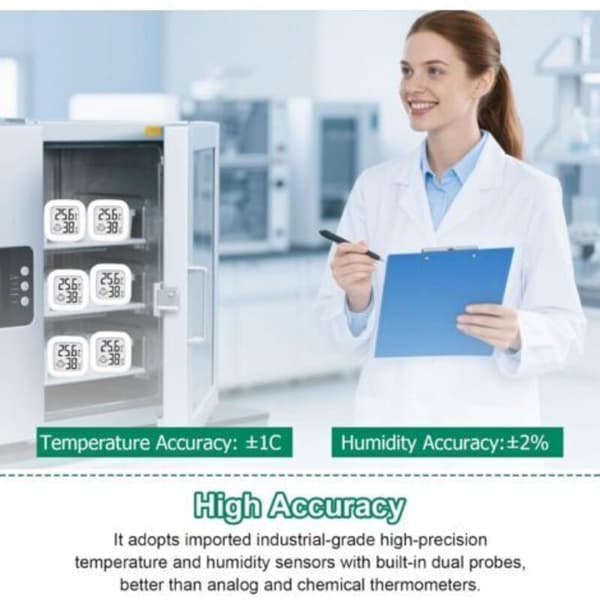 Sett med 6 mini digitale termometre med bryter, LCD-hygrometer, trådløs innendørs temperatursensor, høypresisjons temperatursensor i ℉/℃（D）