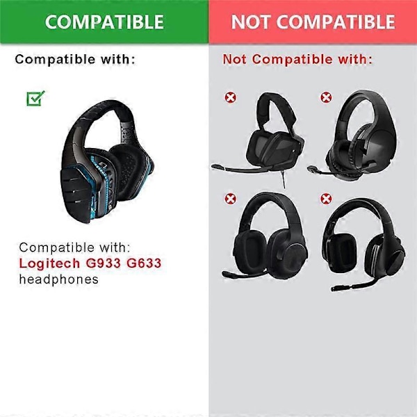 1 par skumöronskydd i läder för Logitech G933 G935 G633 / g 933 g 935 g 633 Artemis hörlurar