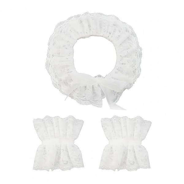 Vintage spets krås krage handledsmanschett set choker Halloween kostym (D)