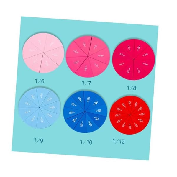 Fargerik brøkdisk i tre for gutter og jenter - Visuelt matematikkverktøy - Puslespill