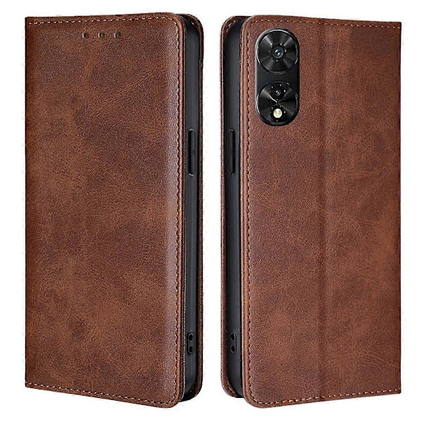 Til TCL 505 Case Kort Holder Kalveskind Tekstur Bump Proof Telefon Stativ Cover Brown