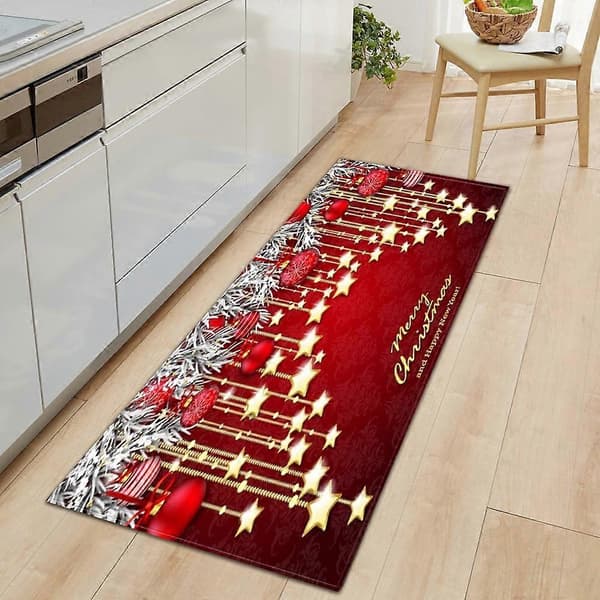 Gladlynt Tecknad Jultomte & Älg Matta - Halkfri Golvmatta, 40x120cm, Juldekoration för Sovrum, Vardagsrum, Kök, Barnrum[D]