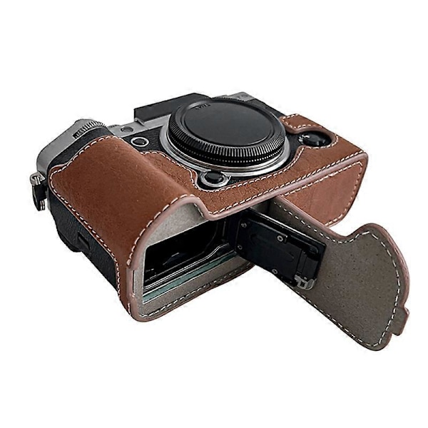 Kamerabottenfodral i buffelstruktur för Fujifilm X-T5 med flanellfoder, halvkroppsskydd