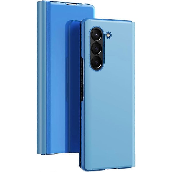 Fodral för Samsung Galaxy Z Fold 6, Lyxigt Spegelutseende Klar Glitter Läder Flip Fodral med Stativ för Samsung Galaxy Z Fold 6 Blue For Galaxy Z Fold 6