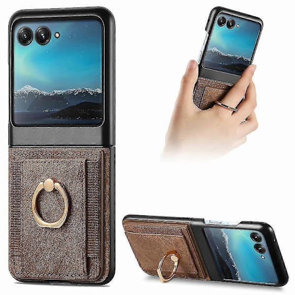 Plånboksfodral för Motorola Razr 50 Ultra, PU-läder Stötsäkert Skyddande Fodral med Kortfack & Metallringhållare