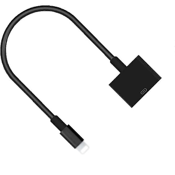 Lightning till 30-Pin Adapter med Kabel Sladd Synkroniseringsomvandlare Laddningsstöd för IPhone 13/13PM/12PM/11 PM/XS/8P/iPad/iPod[D] Black