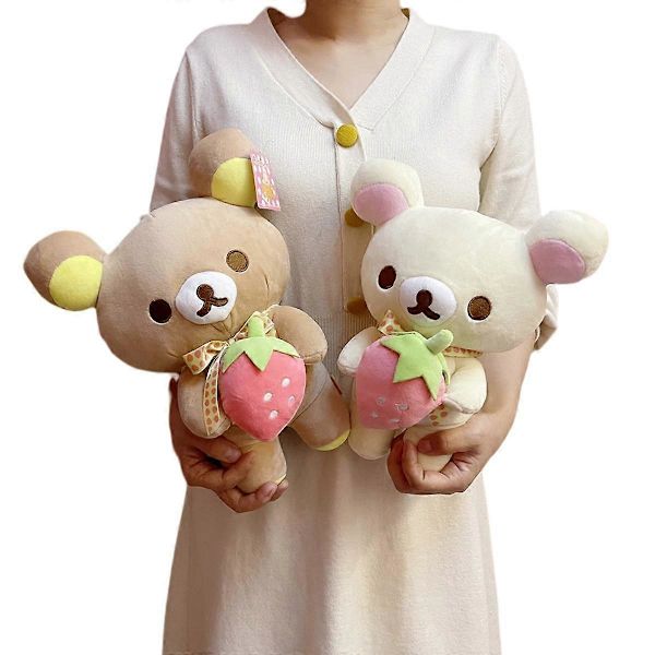 Ny Strawberry Rilakkuma Plyschleksak Söt Mjuk Teddybjörn Fylld Dock Cartoon Vit Brun Par Vänner Födelsedagspresent till Barn