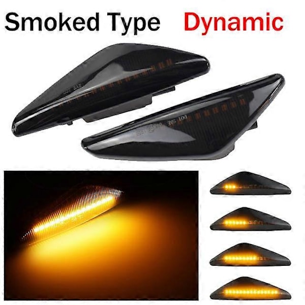 2 stk Røykte Dynamiske LED Sidemarkerlys Blinklys For- X3 F25 X5 E70 X6 E71 E72 2008- black