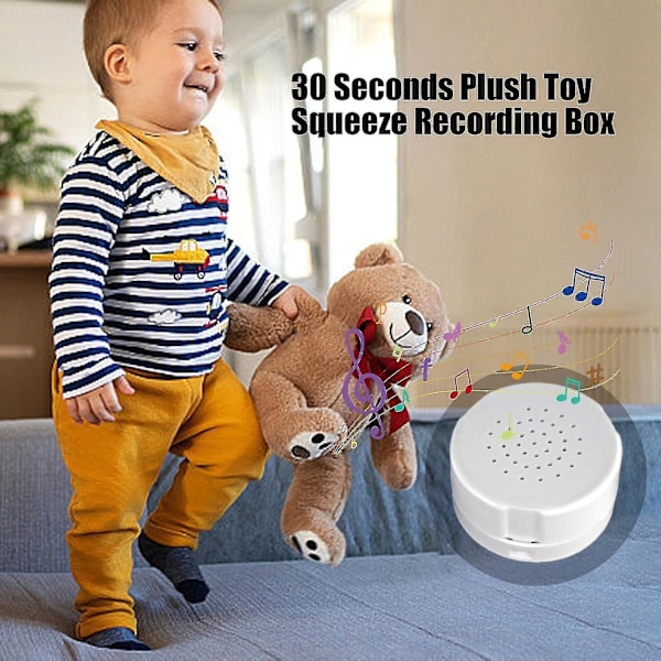 Stemmeopptaker for Teddybjørn Trykkbar Opptakbar Stemmeboks Opptakermodul 30 Sekunders Opptaker for Plysjdyr Plysj Leke Pute white (Pack of 2)