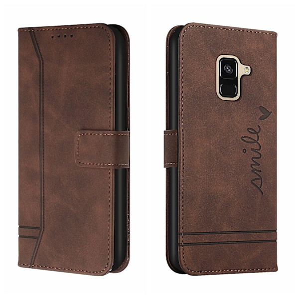 Læder Magnetisk Lukning Etui med Flip Wallet Støttefunktion Cover til [D] Brown Samsung Galaxy A6 2018