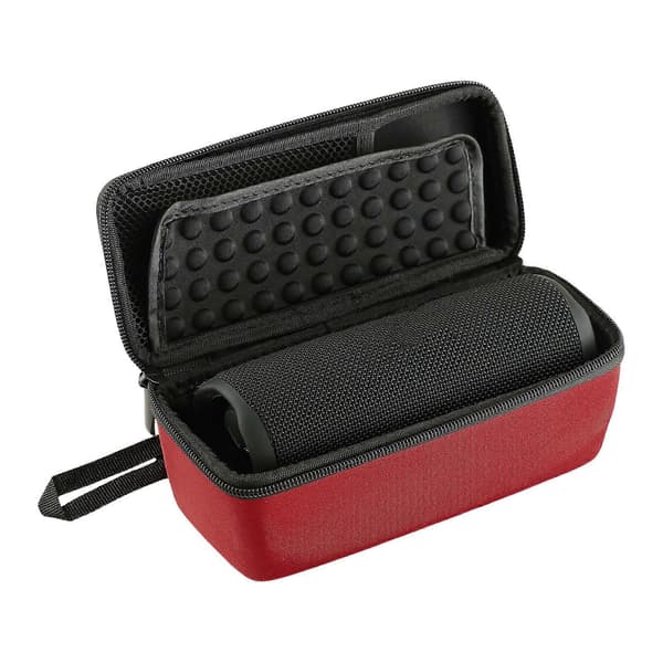 Bärbar högtalarväska för Flip 7 högtalare med handtag och nätficka för tillbehör, mjukt innerfoder [D] Black and red