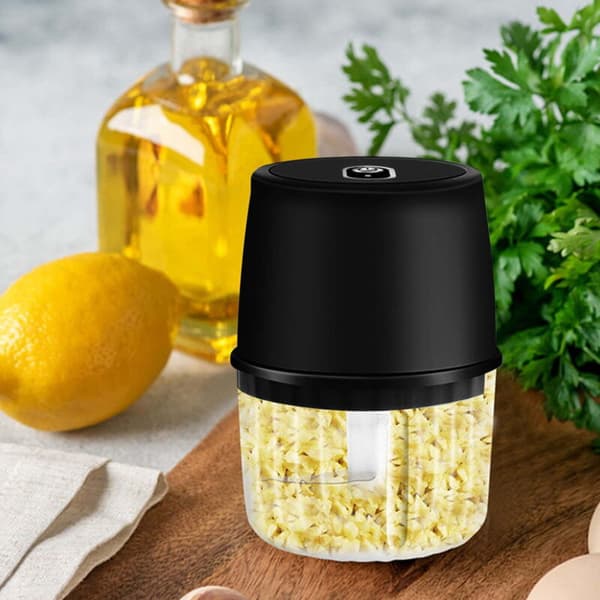 Mini elektrisk foodprocessor til grøntsager, elektrisk hvidløgshakker til udskæring, hakning, purering, sort, 250 ml