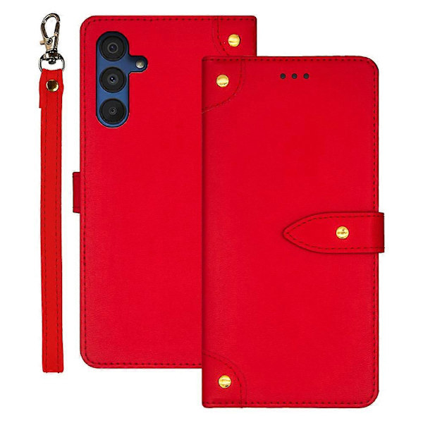 Läderfodral med stativ för Samsung Galaxy A15 5G, kortfack Red