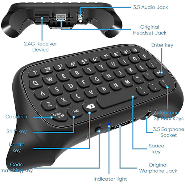 Tangentbord kompatibelt med Xbox Series X/s One/s/ Controller Gamepad, 2.4Ghz Mini Qwerty Tangentbord Gaming Chatpad med Audio/headset Jack-AW WHITE