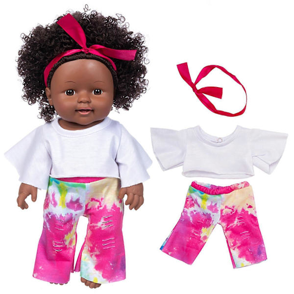Sort Sort Baby Sød Krøllet Sort 35CM Vinyl Baby Legetøj Børnelegetøj Dukker