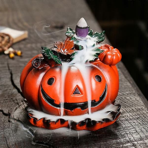 Halloween græskar harpiks omvendt strøm røgelsesbrænder, tilbageløbsrøg boligindretning ornament (D)