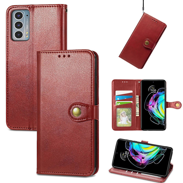 Solid Farge Lær Spenne Telefondeksel For Motorola Edge 20[D] Red