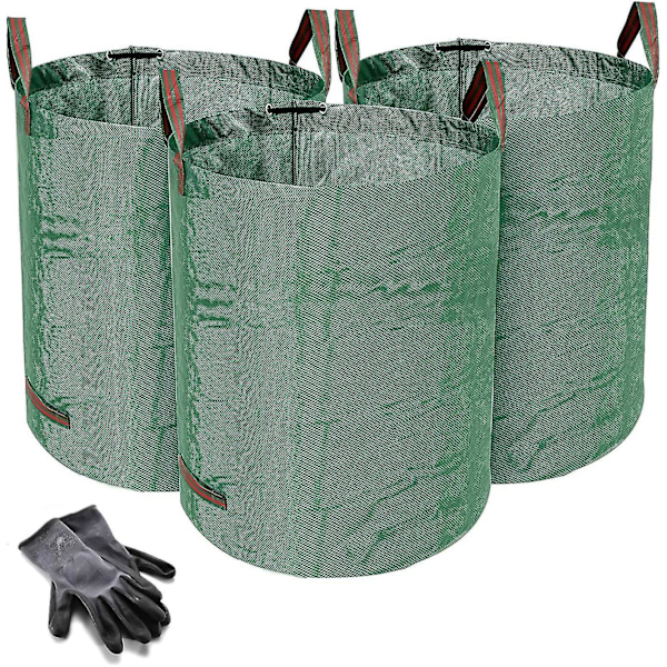 Heavy Duty Garden Waste Bags - 272 Litre - 3 Sacks - Bonus 1 Pair Gardening Gloves - Industrial Fabric And Handles - Green/garden Waste Sacks, Reusabl