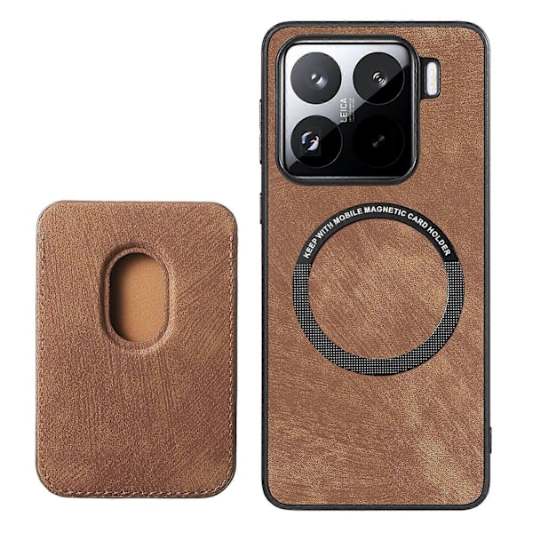 Nahkainen korttitasku puhelinkotelo Xiaomi 15[D]:lle Brown