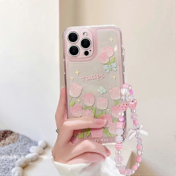 Kompatibel med iPhone 7 Deksel, iPhone 8 Deksel, iPhone SE 2020/SE 2022 Deksel Blomst og Tulipan Design Søt Sløyfeknute Jordbær Perlekjede Slim Sof[D] iPhone 13 Pro-6.1 inch