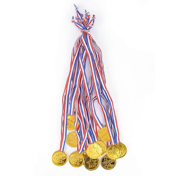 Barn Guld Plast Vinnarmedaljer Idrottsdag Kalaspåse Pris Utmärkelser 12st[D]