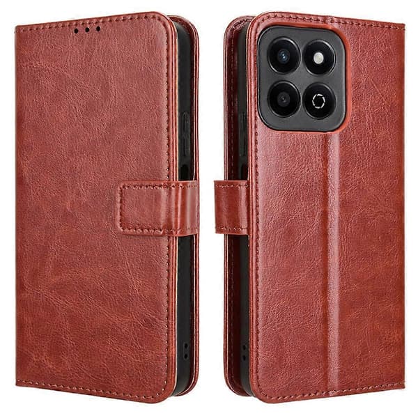 Smart Phone Case Lædertekstur Mønster til Honor 200 og Play 60 Plus med 5G[D] Brown