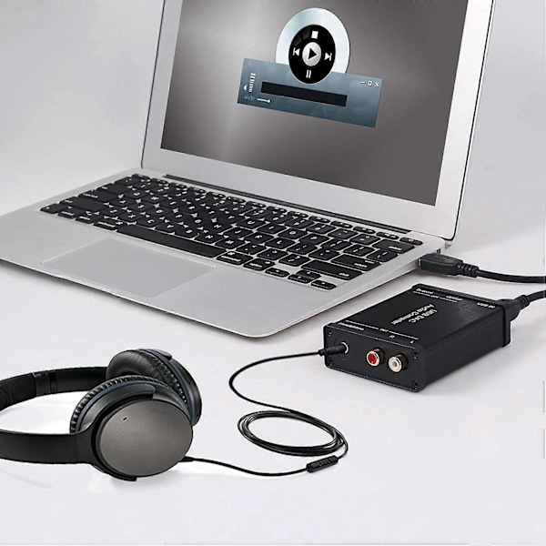 USB til SPDIF Koaksial og 3,5 mm hodetelefonkontakt Konverter USB Optisk Lydadapter USB PCM for Black