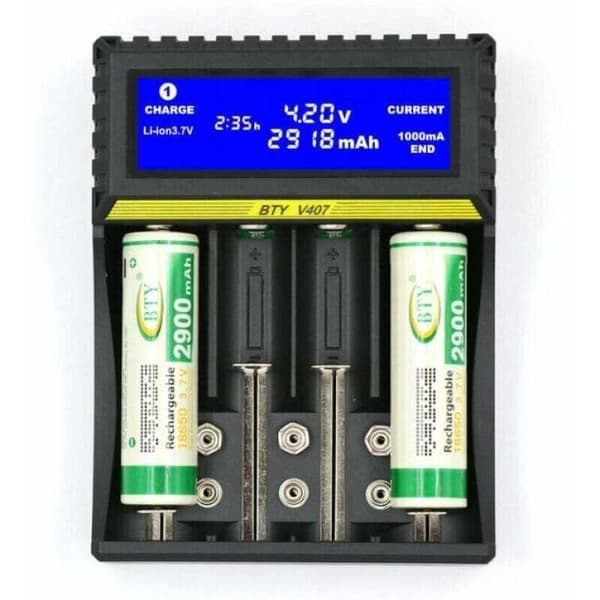 BTY407 Multifunksjonell Batterilader for 18650 Li-ion/NiMH/NiCd/5AA/7AAA/9V Batterier Noir 0.05