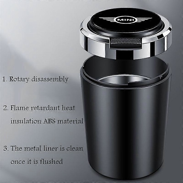 Askebægre egnet til Mini Cooper Countryman WORKS R55 R56 R60 F54 F55 F56 et-tryks åbent låg multifunktionelt bilaskebæger interiørdele[D] black