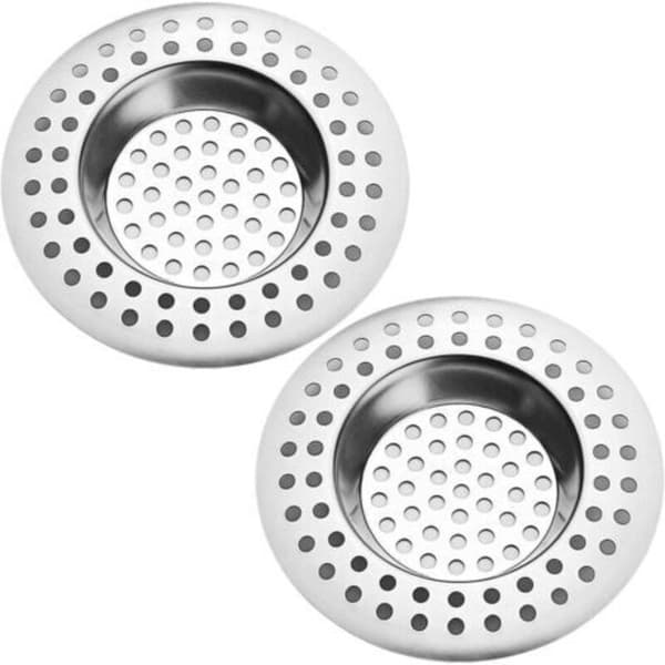 Sæt med 2 afløbspropper i rustfrit stål til køkkenvask - Standardbeskyttelse - Til badeværelse, køkken, bruser (udvendig diameter 7,5 cm, indvendig diameter (D))